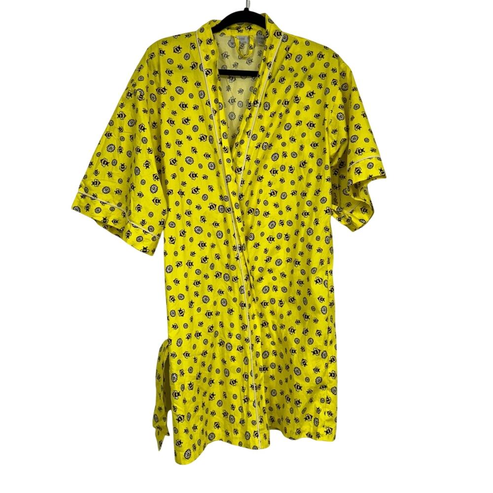 Mark Ashton Yellow Bumble Bee Bathrobe Womens S/M Belted Short Sleeve Robe